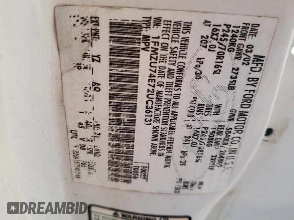 2002 Ford Explorer Eddie Bauer z VIN 1FMZU74E72UC36131, wystawiony jako Copart lot #80281404 z przebiegiem 195 882 mil mil oraz Szkoda całkowita • Salvage title. Historia ofert i sprzedaży dostępna na DreamBid. Obrazek 14.