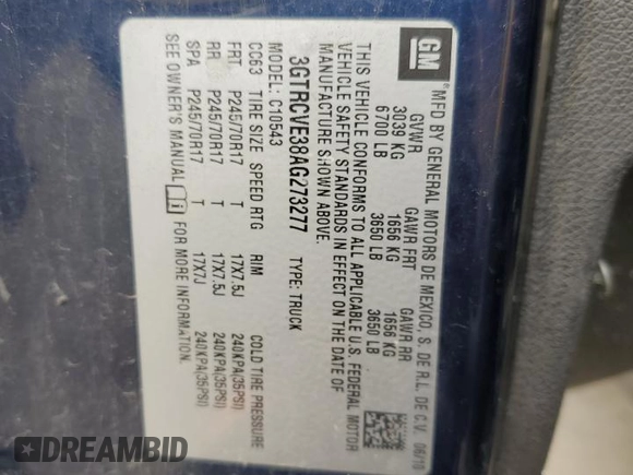 2010 GMC Sierra 1500 with VIN 3GTRCVE38AG273277, listed as a Copart auction lot 46154135 with 320,611 mi miles and Salvage Title. Bid and sale history available at DreamBid. Image 12.