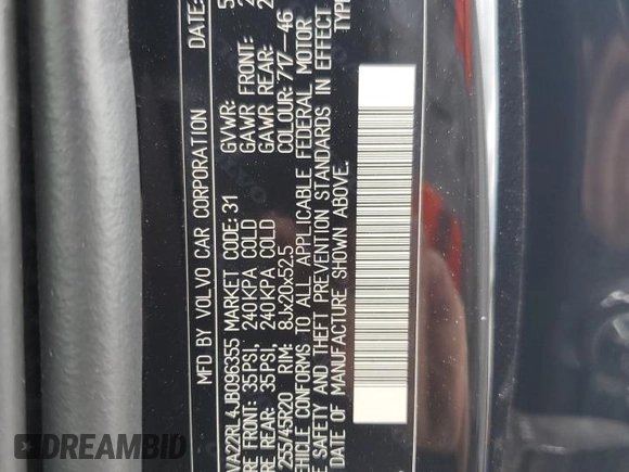 2018 Volvo XC60 Inscription z VIN LYVA22RL4JB096355, wystawiony jako Copart lot #56477115 z przebiegiem 94 404 mil mil oraz Szkoda całkowita • Salvage title. Historia ofert i sprzedaży dostępna na DreamBid. Obrazek 14.