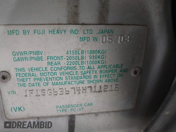 2004 Subaru Forester X с VIN JF1SG63674H711215, выставлен на аукционе IAAI как лот 41734486 с пробегом 200 848 миль миль и . История ставок и продаж доступна на DreamBid. Изображение 9.