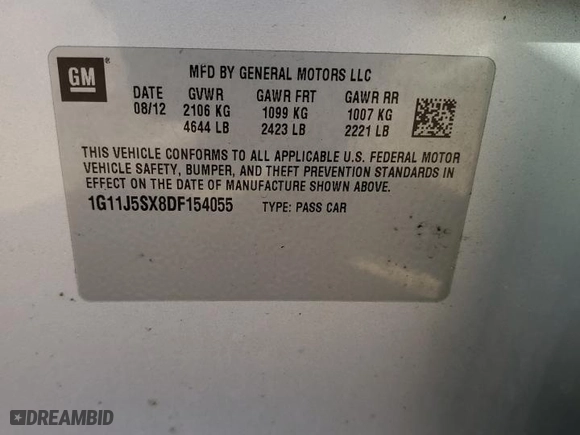 2013 Chevrolet Malibu LTZ with VIN 1G11J5SX8DF154055, listed as a Copart auction lot 89221135 with 145,564 mi miles and Salvage Title. Bid and sale history available at carsss.com. Image 15.