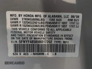 2009 Honda Pilot EX-L z VIN 5FNYF48589B017202, wystawiony jako IAAI lot #42232703 z przebiegiem 149 332 mil mil oraz . Historia ofert i sprzedaży dostępna na DreamBid. Obrazek 9.