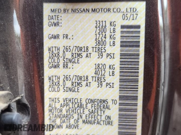 2017 Nissan Titan S z VIN 1N6AA1CJ2HN553031, wystawiony jako Copart lot #59764065 z przebiegiem 148 012 mil mil oraz Szkoda całkowita • Salvage title. Historia ofert i sprzedaży dostępna na DreamBid. Obrazek 12.