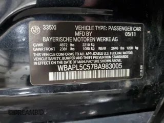 2011 BMW 3 Series 335i xDrive with VIN WBAPL5C57BA983005, listed as a Copart auction lot 48710385 with 85,344 mi miles and Salvage title. Bid and sale history available at DreamBid. Image 13.