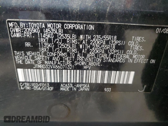 2008 Toyota RAV4 Sport with VIN JTMBD32VX86071321, listed as a Copart auction lot 64455945 with 143,160 mi miles and Salvage title. Bid and sale history available at DreamBid. Image 13.