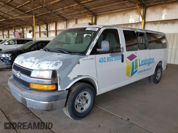 2012 Chevrolet Express Passenger 1LT with VIN 1GAZG1FG7C1123301, listed as a Copart auction lot 57155095 with 162,248 mi miles and Clean title. Bid and sale history available at DreamBid. Image 1.