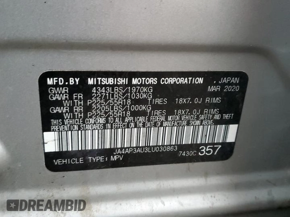 2020 Mitsubishi Outlander Sport ES 2.0 with VIN JA4AP3AU3LU030863, listed as a Copart auction lot 65605942 with 26,133 mi miles. Bid and sale history available at carsss.com. Image 10.