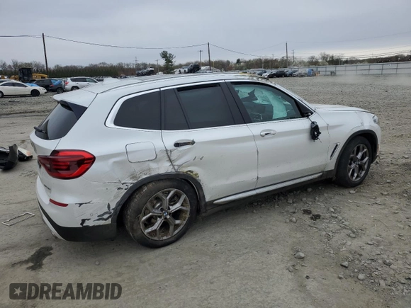2021 BMW X3 xDrive30i with VIN 5UXTY5C08M9F38091, listed as a Copart auction lot 52566775 with Not Provided miles and Salvage Title. Bid and sale history available at DreamBid. Image 3.
