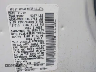 2013 Nissan Murano SV with VIN JN8AZ1MW9DW309293, listed as a IAAI auction lot 41936910 with 225,729 mi miles and . Bid and sale history available at DreamBid. Image 9.