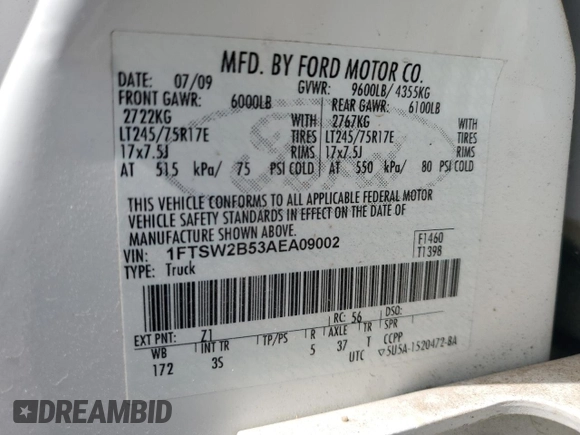 2010 Ford Super Duty F-250 SRW XL with VIN 1FTSW2B53AEA09002, listed as a Copart auction lot 69506754 with 0 mi miles and Salvage Title. Bid and sale history available at carsss.com. Image 12.
