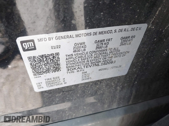 2022 GMC Terrain SLE with VIN 3GKALTEV7NL162093, listed as a IAAI auction lot 42736500 with 224,278 mi miles and . Bid and sale history available at DreamBid. Image 9.