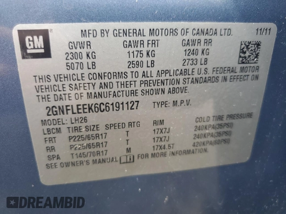2012 Chevrolet Equinox LT w/1LT with VIN 2GNFLEEK6C6191127, listed as a Copart auction lot 51756185 with 157,245 mi miles and Clean Title. Bid and sale history available at carsss.com. Image 13.