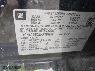 2017 Chevrolet Tahoe Commercial with VIN 1GNLCDECXHR306698, listed as a IAAI auction lot 41924208 with 177,837 mi miles. Bid and sale history available at carsss.com. Image 9.