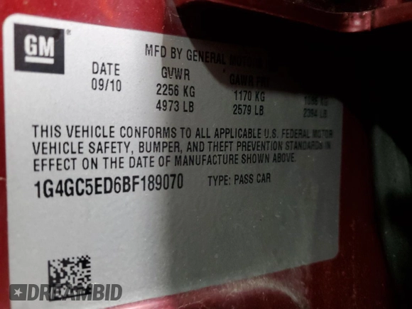 2011 Buick LaCrosse CXL with VIN 1G4GC5ED6BF189070, listed as a Copart auction lot 53822625 with 139,312 mi miles and Salvage Title. Bid and sale history available at carsss.com. Image 12.