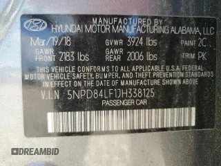 2018 Hyundai Elantra SEL z VIN 5NPD84LF1JH338125, wystawiony jako Copart lot #55301485 z przebiegiem 82 728 mil mil oraz Szkoda całkowita • Salvage title. Historia ofert i sprzedaży dostępna na DreamBid. Obrazek 12.