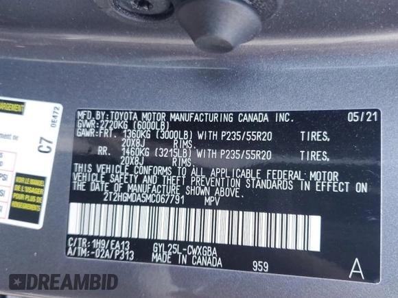 2021 Lexus RX 450h with VIN 2T2HGMDA5MC067791, listed as a Copart auction lot 52350105 with 39,617 mi miles and Salvage Title. Bid and sale history available at DreamBid. Image 13.