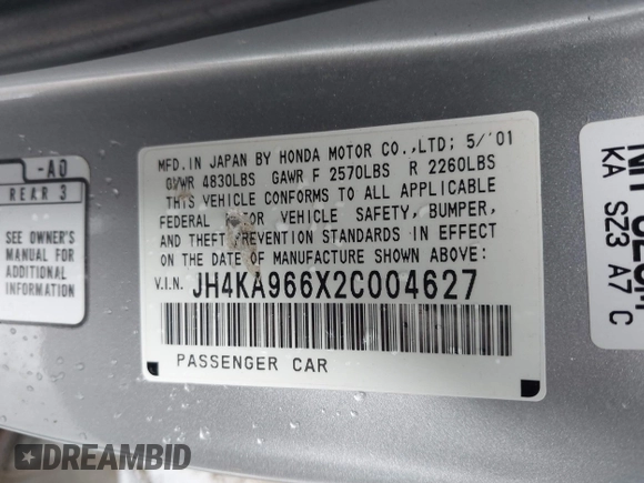 2002 Acura RL with VIN JH4KA966X2C004627, listed as a IAAI auction lot 42652551 with 75,093 mi miles and . Bid and sale history available at DreamBid. Image 9.