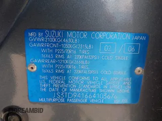 2006 Suzuki Grand Vitara с VIN JS3TD941664103676, выставлен на аукционе IAAI как лот 42489484 с пробегом 213 711 миль миль и . История ставок и продаж доступна на DreamBid. Изображение 9.