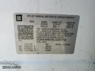 2020 Chevrolet Equinox Premier with VIN 2GNAXNEV5L6269759, listed as a Copart auction lot 52195055 with 16,490 mi miles and Clean Title. Bid and sale history available at carsss.com. Image 13.