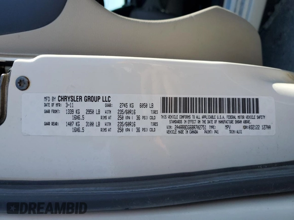2011 Chrysler Town & Country Touring L z VIN 2A4RR8DG6BR702751, wystawiony jako Copart lot #58541045 z przebiegiem 170 144 mil mil oraz Szkoda całkowita • Salvage title. Historia ofert i sprzedaży dostępna na DreamBid. Obrazek 13.