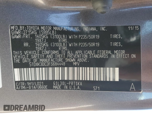 2015 Toyota Sienna SE with VIN 5TDXK3DC3FS684448, listed as a Copart auction lot 48678575 with 125,613 mi miles and Salvage Title. Bid and sale history available at carsss.com. Image 16.