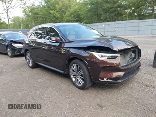 2021 Infiniti QX50 Essential with VIN 3PCAJ5CA2MF110669, listed as a IAAI auction lot 42453589 with 36,023 mi miles and . Bid and sale history available at DreamBid. Image 1.