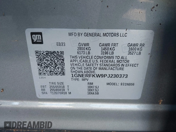 2023 Chevrolet Traverse LS with VIN 1GNERFKW9PJ230373, listed as a IAAI auction lot 40983290 with Not provided miles and . Bid and sale history available at DreamBid. Image 9.
