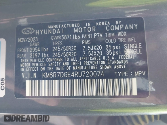 2024 Hyundai Palisade Calligraphy z VIN KM8R7DGE4RU720074, wystawiony jako IAAI lot #42344432 z przebiegiem 45 955 mil mil oraz . Historia ofert i sprzedaży dostępna na DreamBid. Obrazek 9.