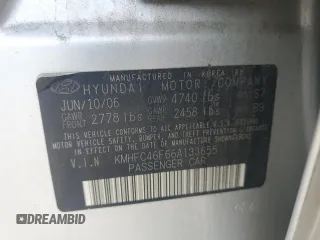 2006 Hyundai Azera SE with VIN KMHFC46F66A133655, listed as a Copart auction lot 62291215 with 122,998 mi miles and Salvage title. Bid and sale history available at DreamBid. Image 12.