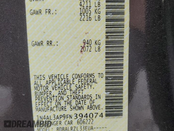 2015 Nissan Altima S with VIN 1N4AL3AP9FN394074, listed as a Copart auction lot 49335935 with 110,564 mi miles and Salvage Title. Bid and sale history available at DreamBid. Image 13.