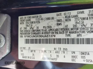2013 Ford Escape SE with VIN 1FMCU9GX3DUA51379, listed as a IAAI auction lot 42175420 with 166,522 mi miles. Bid and sale history available at carsss.com. Image 9.