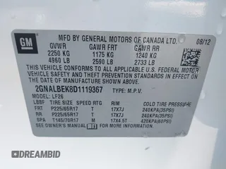 2013 Chevrolet Equinox LS z VIN 2GNALBEK8D1119367, wystawiony jako IAAI lot #41836642 z przebiegiem 125 272 mil mil oraz . Historia ofert i sprzedaży dostępna na DreamBid. Obrazek 9.