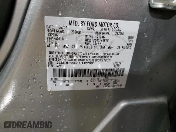 2007 Lincoln MKX with VIN 2LMDU88C87BJ27901, listed as a Copart auction lot 52516685 with 195,343 mi miles and Salvage Title. Bid and sale history available at carsss.com. Image 13.