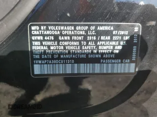 2013 Volkswagen Passat S с VIN 1VWAP7A39DC011310, выставлен на аукционе Copart как лот 46505615 с пробегом 129 523 миль миль и Списание • Salvage title. История ставок и продаж доступна на DreamBid. Изображение 14.