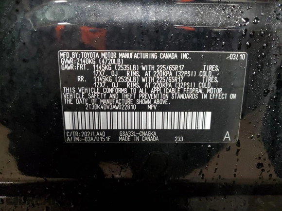 2010 Toyota RAV4 Ltd with VIN 2T3DK4DV3AW022810, listed as a Copart auction lot 47266645 with 101,071 mi miles and Salvage Title. Bid and sale history available at carsss.com. Image 13.