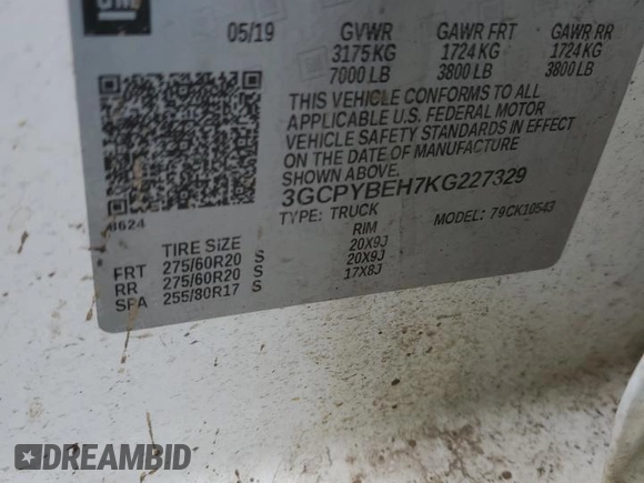 2019 Chevrolet Silverado 1500 Custom with VIN 3GCPYBEH7KG227329, listed as a Copart auction lot 50712934 with 99,428 mi miles and Salvage Title. Bid and sale history available at DreamBid. Image 14.