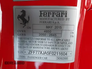 2015 Ferrari California T с VIN ZFF77XJA5F0211604, выставлен на аукционе IAAI как лот 42379871 с пробегом 3 140 миль миль и . История ставок и продаж доступна на DreamBid. Изображение 9.