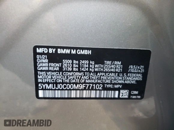 2021 BMW X4 M z VIN 5YMUJ0C00M9F77102, wystawiony jako Copart lot #59472373 z przebiegiem 5 041 mil mil oraz . Historia ofert i sprzedaży dostępna na DreamBid. Obrazek 10.