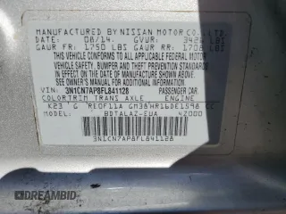 2015 Nissan Versa S Plus with VIN 3N1CN7AP8FL841128, listed as a Copart auction lot 73739444 with Not Provided miles and Salvage Title. Bid and sale history available at carsss.com. Image 15.
