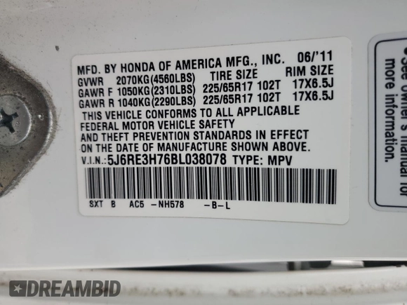 2011 Honda CR-V EX-L with VIN 5J6RE3H76BL038078, listed as a Copart auction lot 55316405 with 221,893 mi miles and Clean title. Bid and sale history available at DreamBid. Image 13.