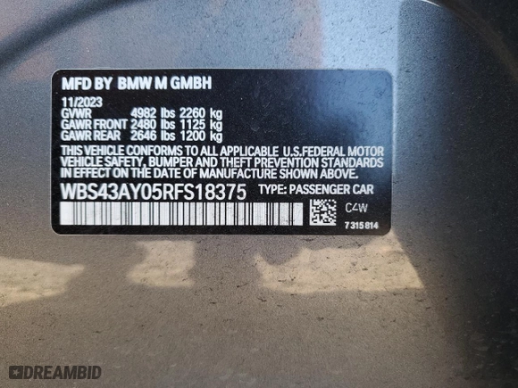 2024 BMW M3 Competition xDrive with VIN WBS43AY05RFS18375, listed as a Copart auction lot 77674534 with NaN miles and Salvage Title. Bid and sale history available at carsss.com. Image 15.