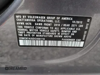 2013 Volkswagen Passat SEL Premium with VIN 1VWCH7A32DC058118, listed as a Copart auction lot 80256304 with 158,667 mi miles and Salvage Title. Bid and sale history available at carsss.com. Image 12.
