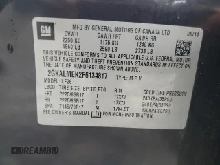 2015 GMC Terrain SLE with VIN 2GKALMEK2F6134817, listed as a Copart auction lot 64024755 with 129,422 mi miles and Salvage title. Bid and sale history available at DreamBid. Image 13.
