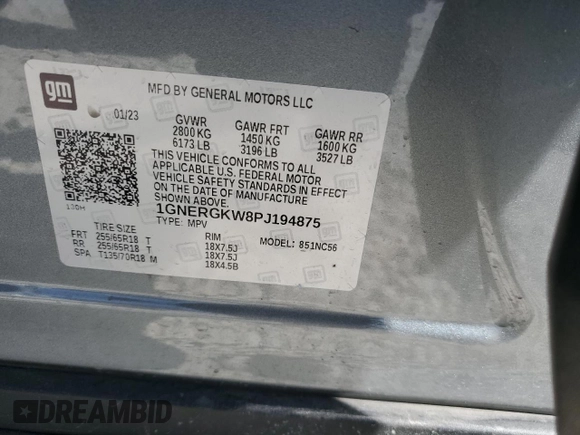 2023 Chevrolet Traverse LT Cloth with VIN 1GNERGKW8PJ194875, listed as a Copart auction lot 67810064 with 45,066 mi miles and Salvage Title. Bid and sale history available at carsss.com. Image 14.