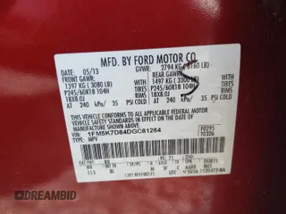 2013 Ford Explorer XLT с VIN 1FM5K7D84DGC81284, выставлен на аукционе Copart как лот 54448455 с пробегом 179 031 миль миль и Списание • Salvage title. История ставок и продаж доступна на DreamBid. Изображение 13.