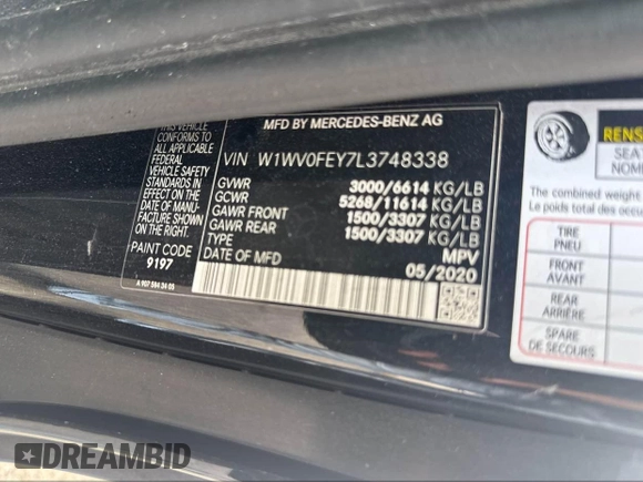 2020 Mercedes-Benz Metris with VIN W1WV0FEY7L3748338, listed as a IAAI auction lot 42196115 with 221,412 mi miles and . Bid and sale history available at DreamBid. Image 9.
