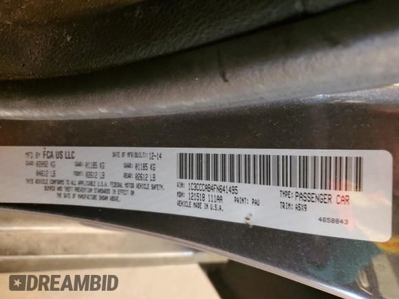 2015 Chrysler 200 Limited with VIN 1C3CCCAB4FN641495, listed as a Copart auction lot 85702264 with 154,493 mi miles and Salvage Title. Bid and sale history available at carsss.com. Image 12.