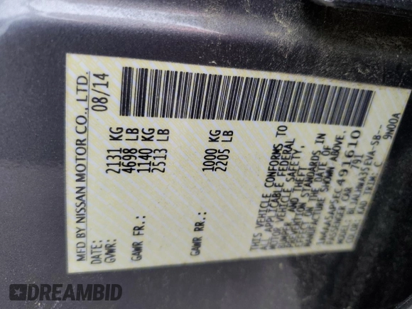 2014 Nissan Maxima S with VIN 1N4AA5AP5EC491610, listed as a Copart auction lot 62063895 with 80,812 mi miles and Salvage title. Bid and sale history available at DreamBid. Image 12.