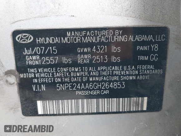 2016 Hyundai Sonata Eco z VIN 5NPE24AA6GH264853, wystawiony jako IAAI lot #42474075 z przebiegiem 169 571 mil mil oraz . Historia ofert i sprzedaży dostępna na DreamBid. Obrazek 9.