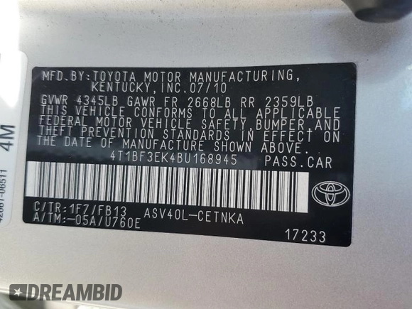 2011 Toyota Camry LE with VIN 4T1BF3EK4BU168945, listed as a Copart auction lot 43729675 with 45,118 mi miles and Salvage Title. Bid and sale history available at carsss.com. Image 13.